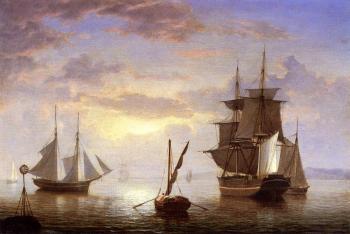 菲茨 休 萊恩 Ships in a Harbor, Sunrise